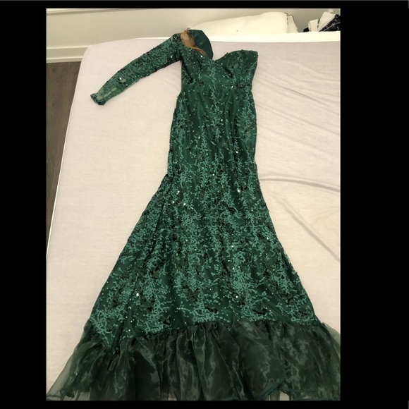 Size 2 sequened green 1 sleeve gown, handmade - Picture 1 of 3